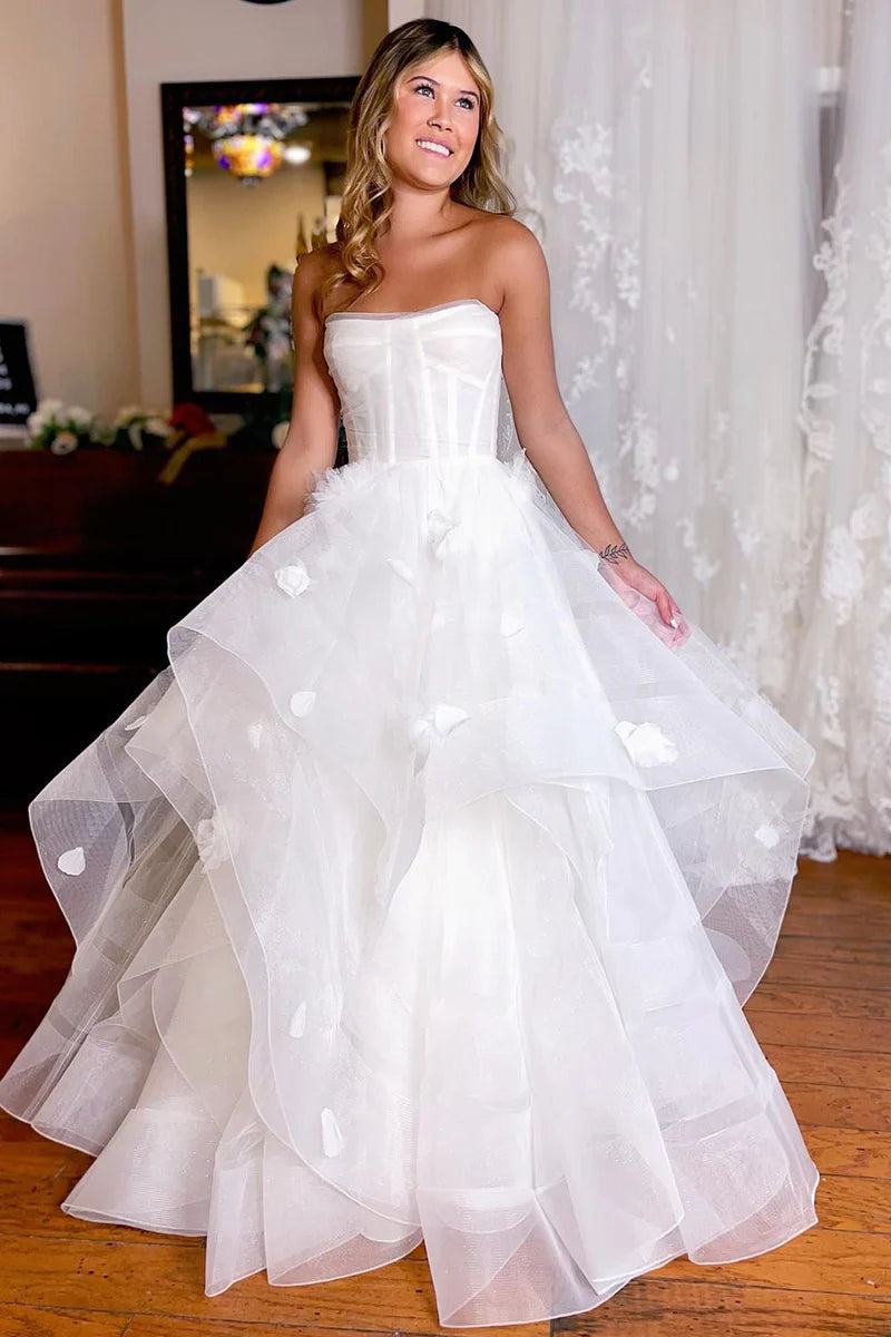 Women's Elegant Outfit Wedding Dress Simple White Corset A-Line with Appliques