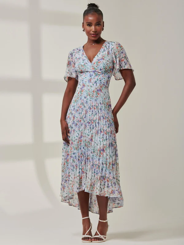Women's Comfortable Garments Meagan V-Neck Chiffon Maxi Dress, Blue Floral