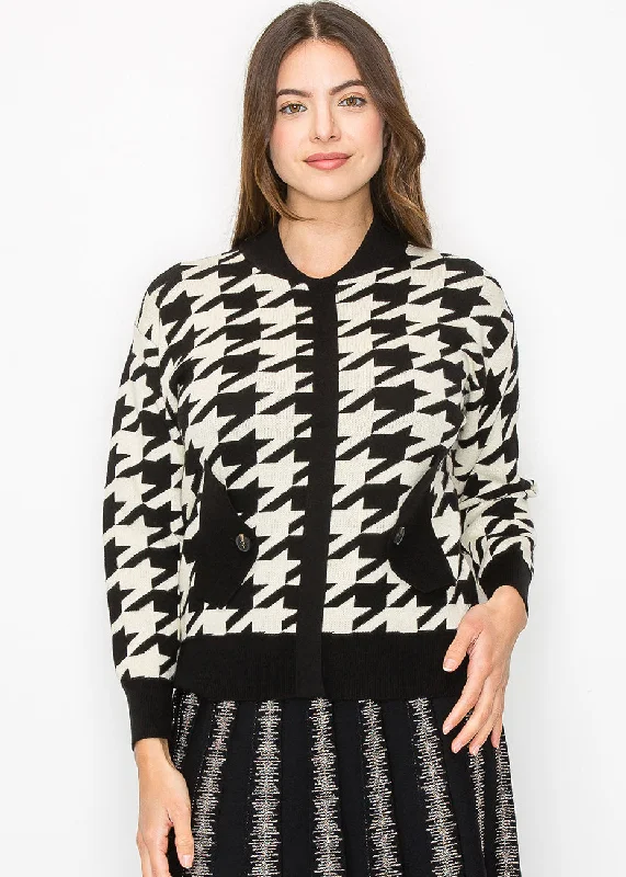 Women's Clothing And Garments Sets Classic Houndstooth Knit Cardigan