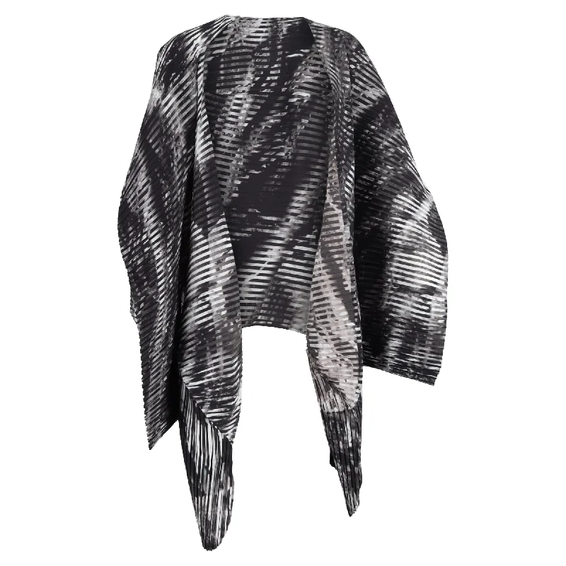 Women's Everyday Attire Issey Miyake Pleated Printed Cardigan in Black Polyester