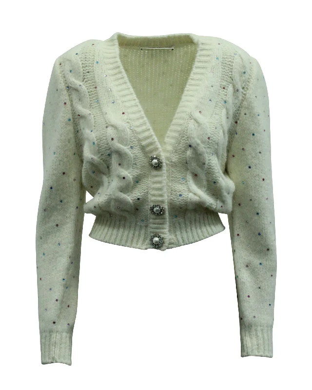 Women's Professional Attire Alessandra Rich Crystal Embellished Cardigan in White Wool