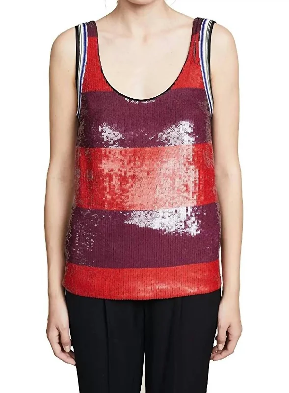 Women's Clothing For Special Occasions Striped Sequin Tank Top In Poppy Red/chocolate