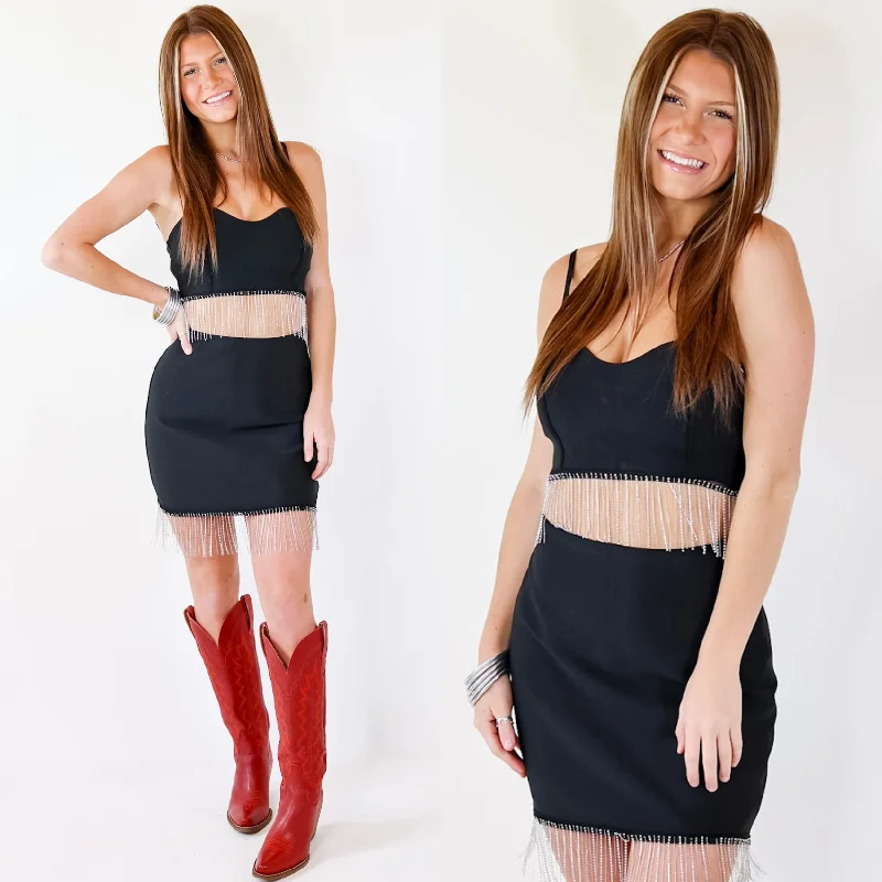 Women's Casual Clothing For Lounging On The List Crop Top with Crystal Fringe Trim in Black