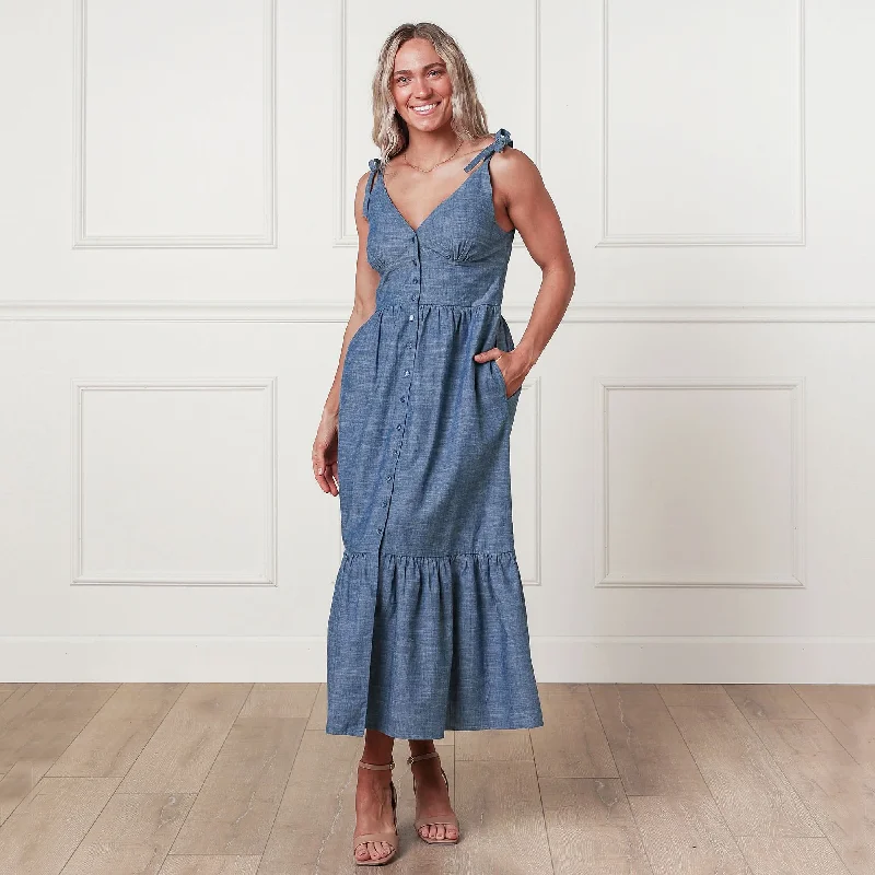 Women's Holiday Clothes Organic Chambray Maxi Dress