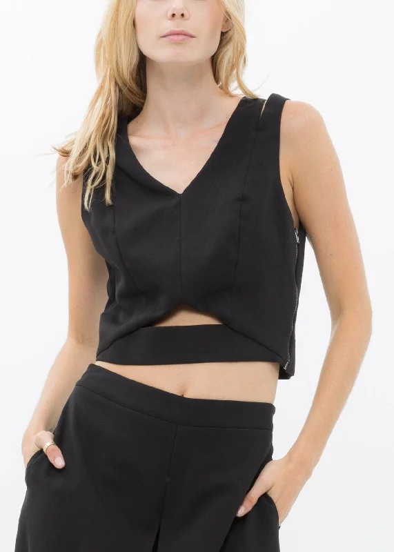 Women's Chic Outerwear Outfit V-Neck Sleeveless Cropped Top
