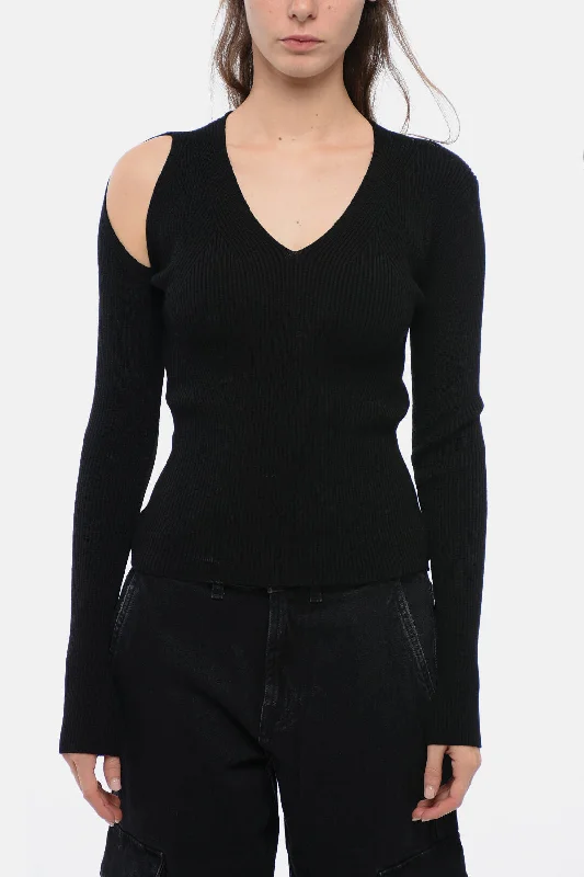 Women's Stylish Vacation Attire Alexander McQueen Stretch Wool Sweater with Cut-out