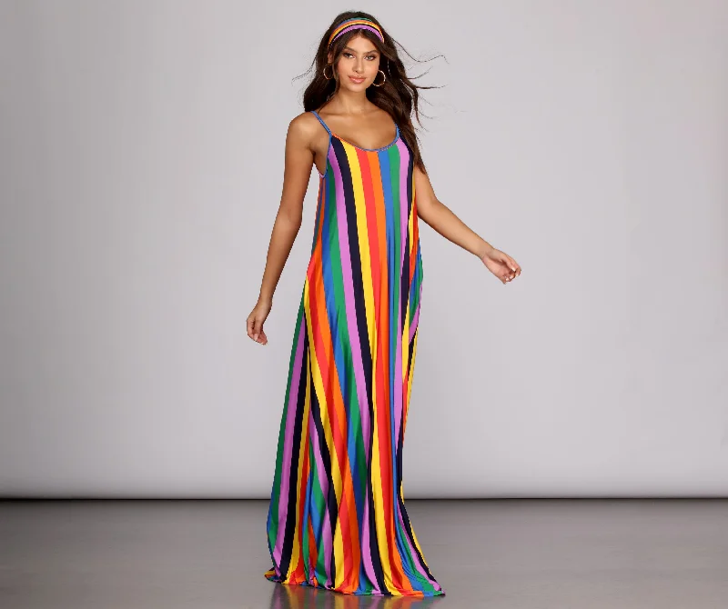 Women's Stylish Casual Garments Rainbow Wave Maxi Dress