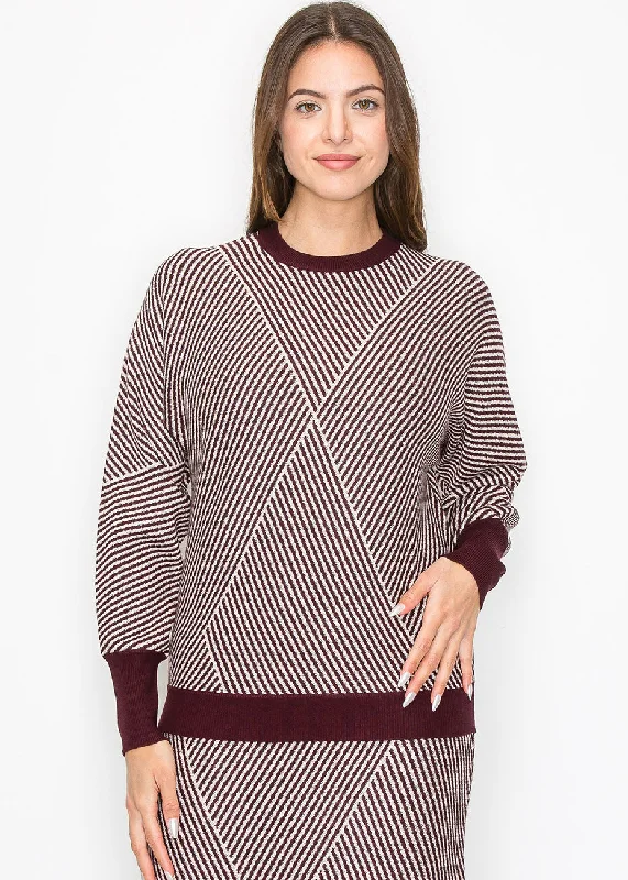 Women's Resort Attire Burgundy & White Graphic Sweater