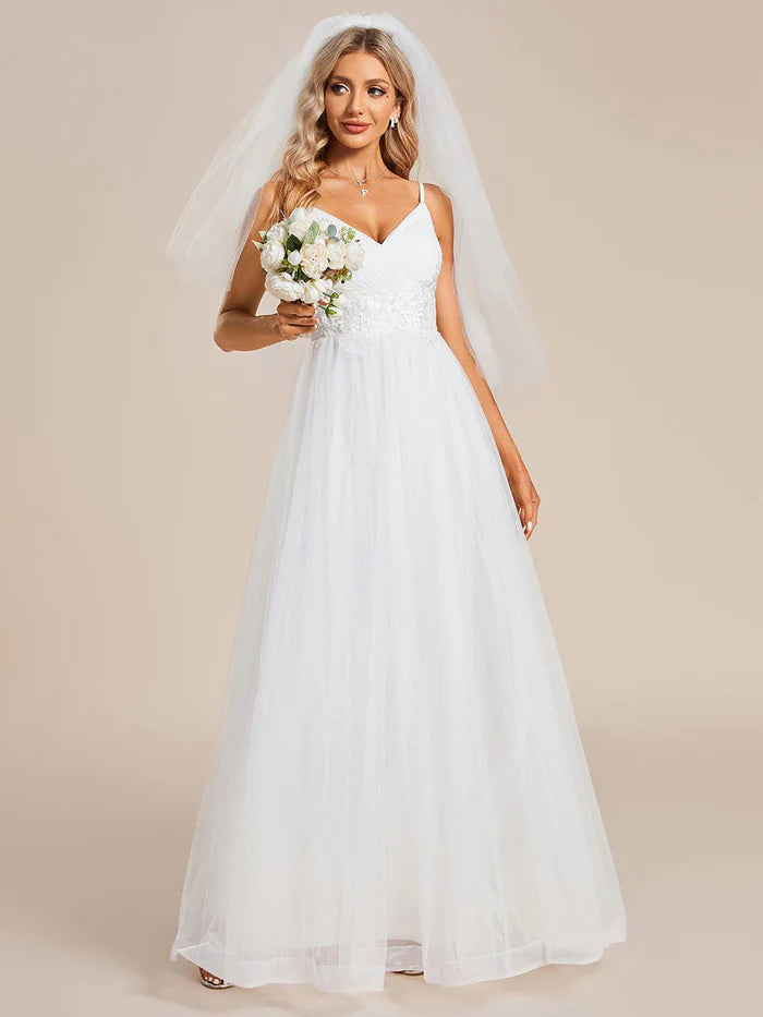 Women's Clothing For Outdoor Events Koutun Spaghetti Straps V-Neck Applique Wedding Dress