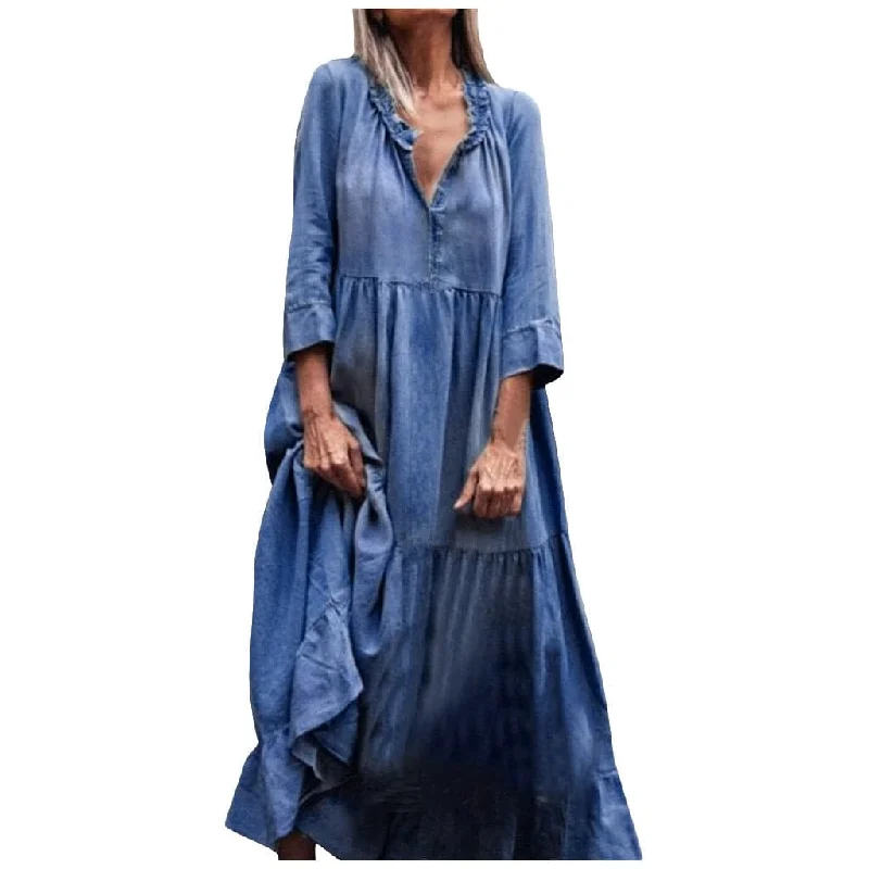 Women's Clothes DressBetty - Vintage Cowboy Long Dress Retro Winter Party Dresses
