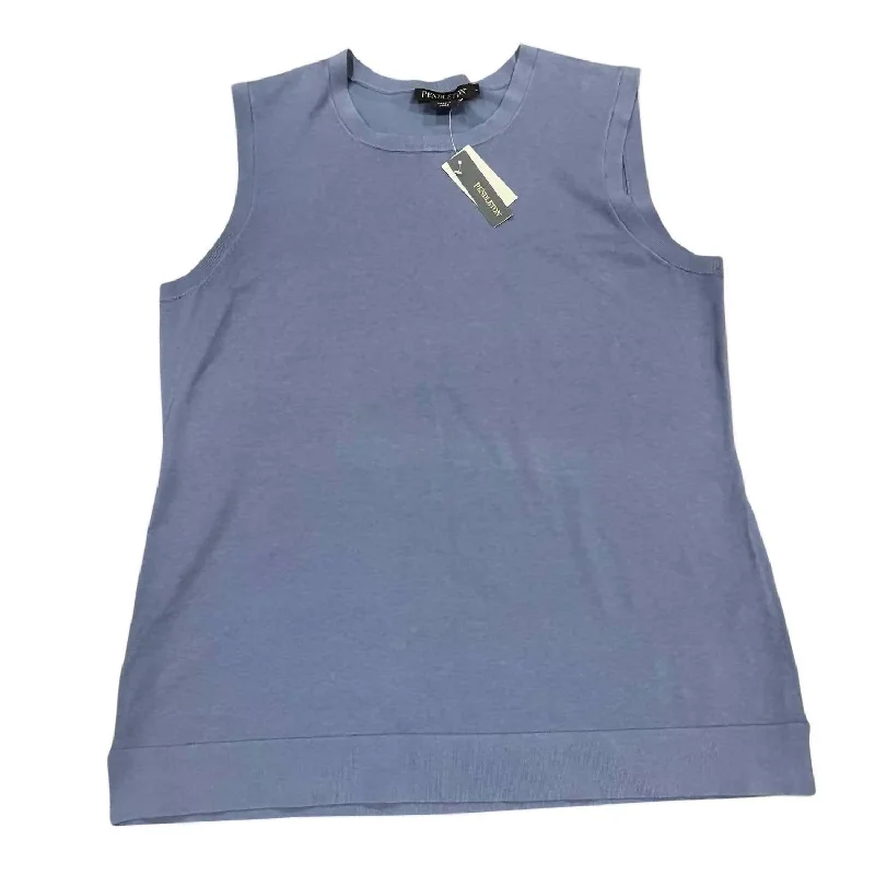 Comfortable Lounge Clothing Women's Sleeveless Knit Silk Tank Top In Light Blue