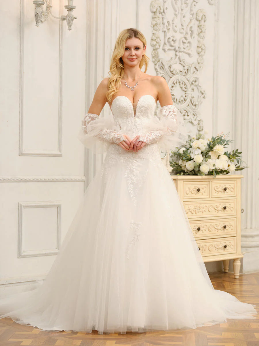 Women's Elegant Garments A-Line/Princess Sweetheart Long Wedding Dresses With Appliques