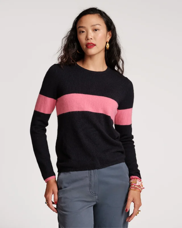 Women's Elegant Outfit Spencer Crewneck Sweater Navy Pink