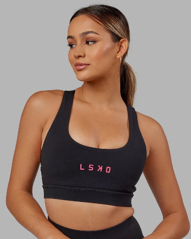 Women's Holiday Clothes Rep Sports Bra Small Logo - Black-Boysenberry