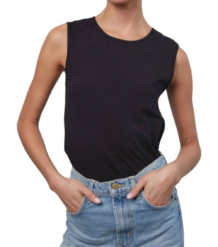 Women's Casual Apparel For Weekends Column Tank Top In Stil Black Overdye