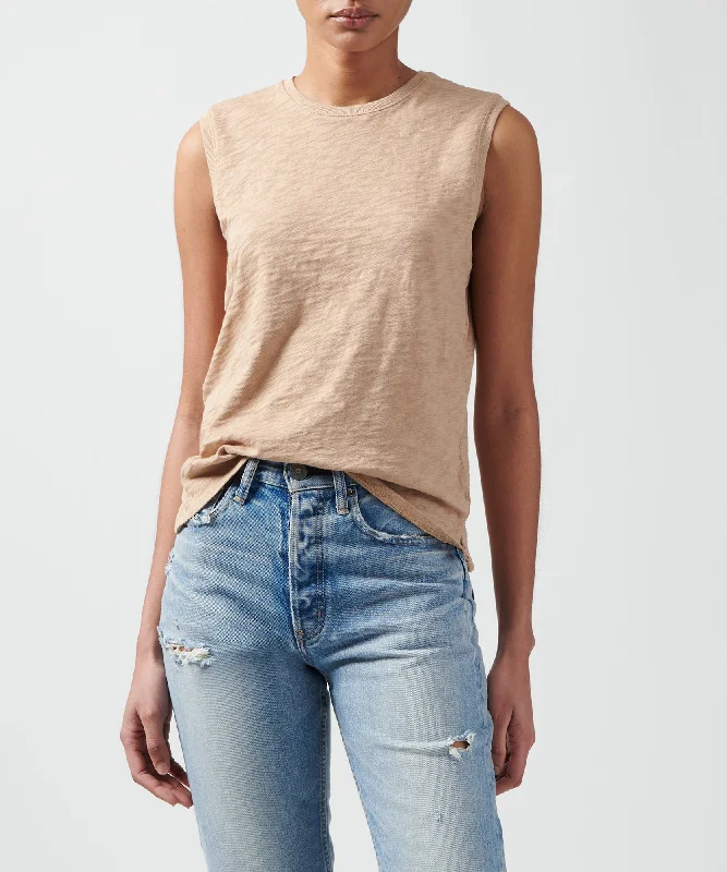 Timeless Women's Outfit Slub Jersey Sleeveless Schoolboy Tee - Camel