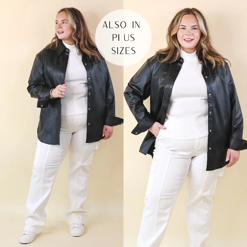 Women's Stylish Professional Garments SPANX | Leather-Like Long Sleeve Oversized Jacket in Black LP