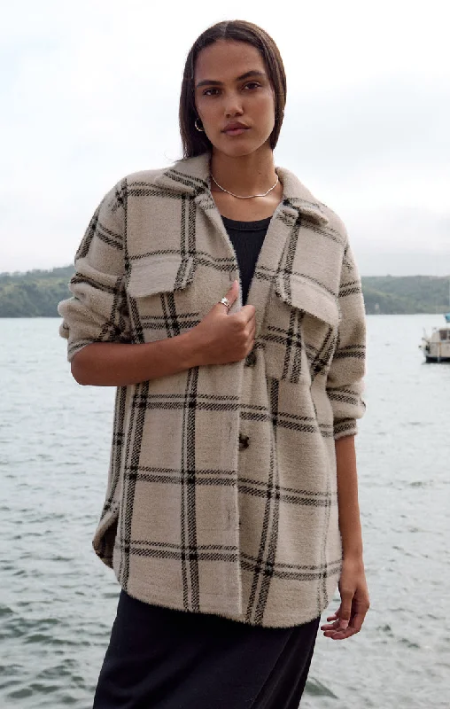 Women's Vacation Clothes Z-Supply Plaid Tucker Shirt Jacket - CRYSTAL GREY