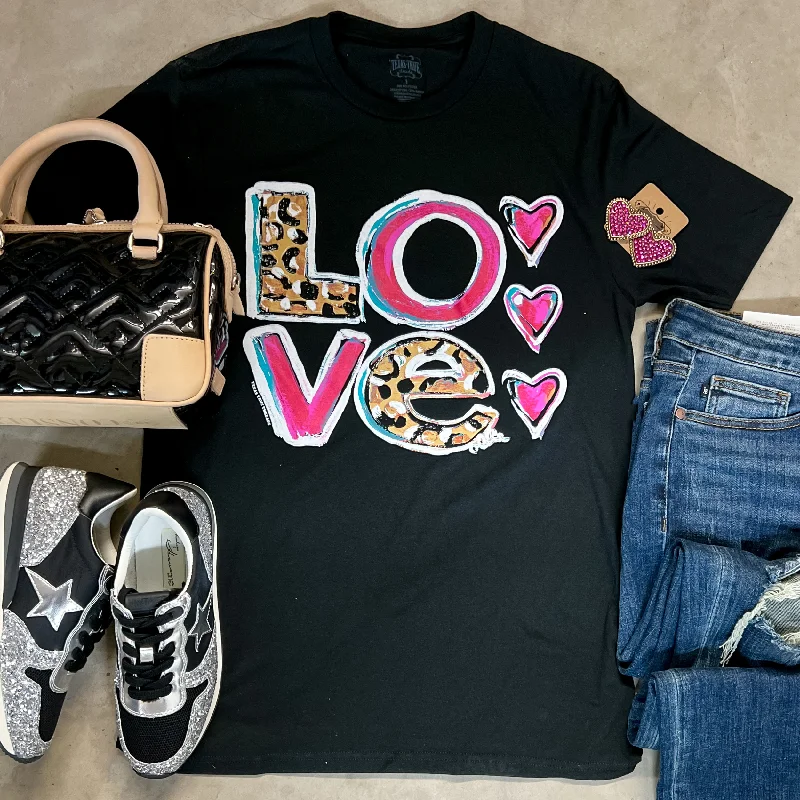 Women's Transitional Apparel LOVE Mix Print Letter Short Sleeve Graphic Tee in Black