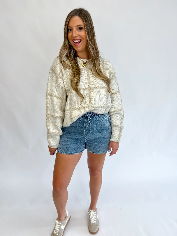 Women's Trendy Casual Outfit Smart Move Cropped Grid Sweater
