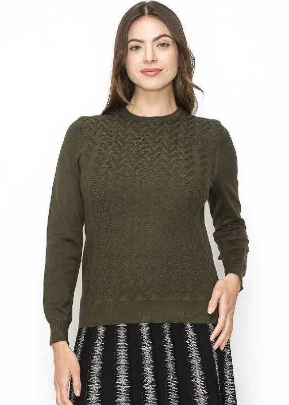 Women's Vacation Garments Classic Olive Chevron Sweater