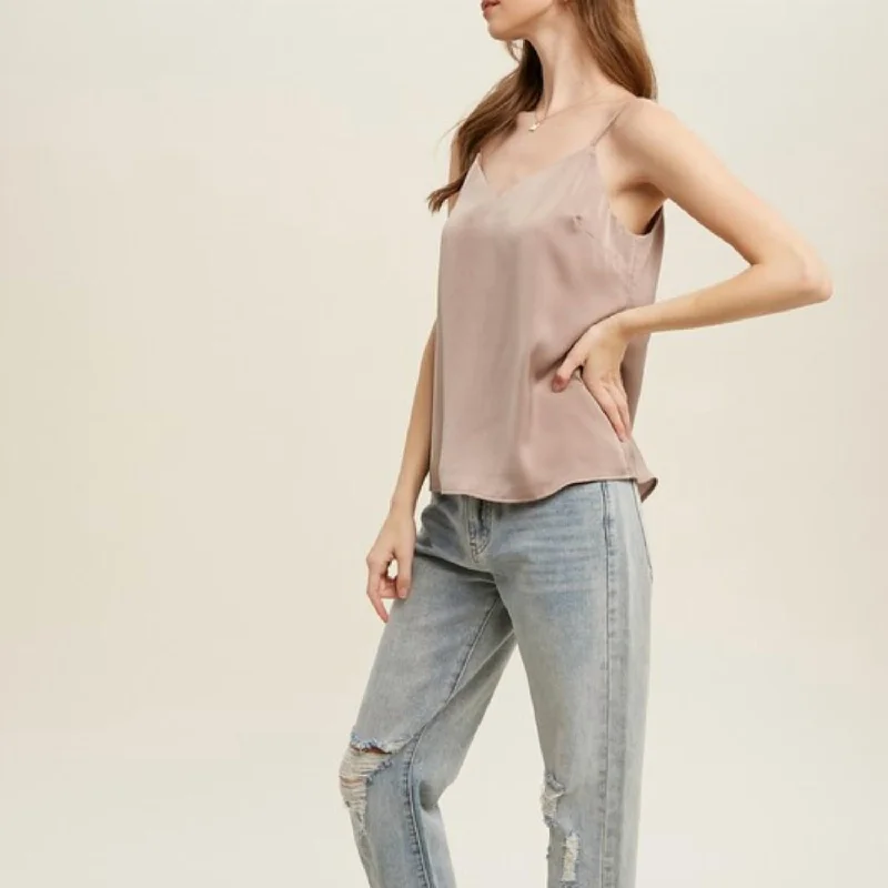 Casual Attire For Women Satin V-Neck Cami In Mauve