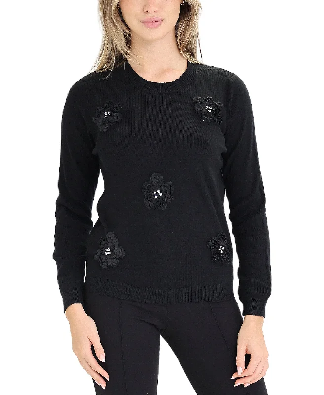 Stylish Women's Garments For Holidays Sweater w/ 3D Flowers & Rhinestones