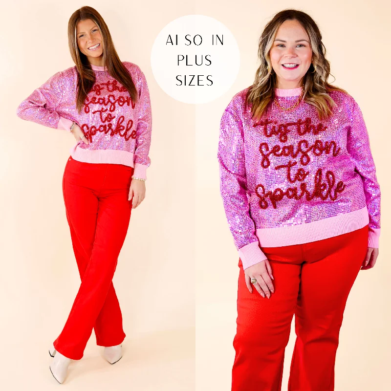 Women's Clothes For Special Occasions Last Chance Size Large and 2XL | Queen Of Sparkles | 'Tis The Season To Sparkle Sequin Graphic Sweater in Pink