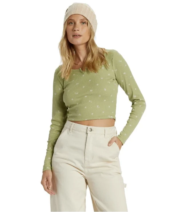 Timeless Women's Outfit Billabong Reese Thermal Long-Sleeve Cropped Top - AVOCADO