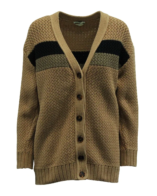 Women's Trendy Casual Outfit Fendi Chunky Stripe Boyfriend Cardigan in Brown Cotton