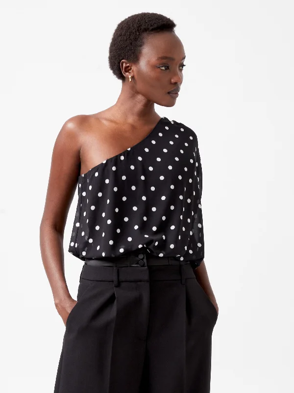 Affordable Fashion Clothing For Women Xia Ponte Polka Dot Chiffon One Shoulder Bodysuit