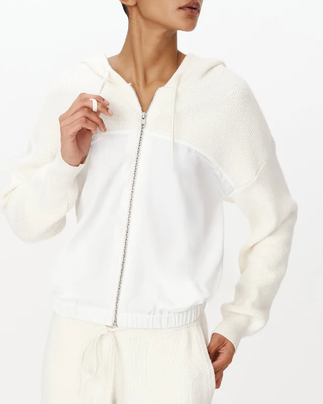 Classic Clothes For Women Cotton Cashmere Mixed Media Zip-Up Hoodie Sweater - Chalk