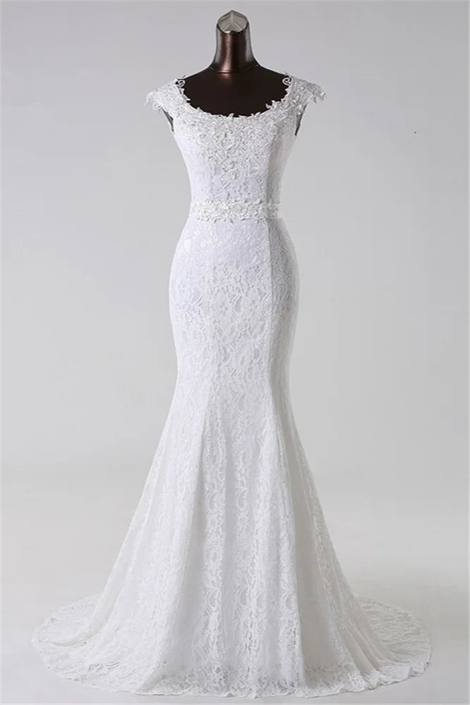 Women's Cozy Outfit For Lounging Elegant Jewel Long Lace Mermaid Wedding Gown With Appliques