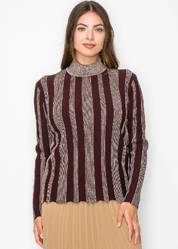 Women's Sports Apparel Burgundy Glow Stripe Knit Sweater