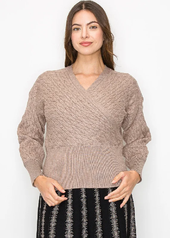 Women's Fashion-Forward Apparel Taupe Cable-Knit Wrap Sweater