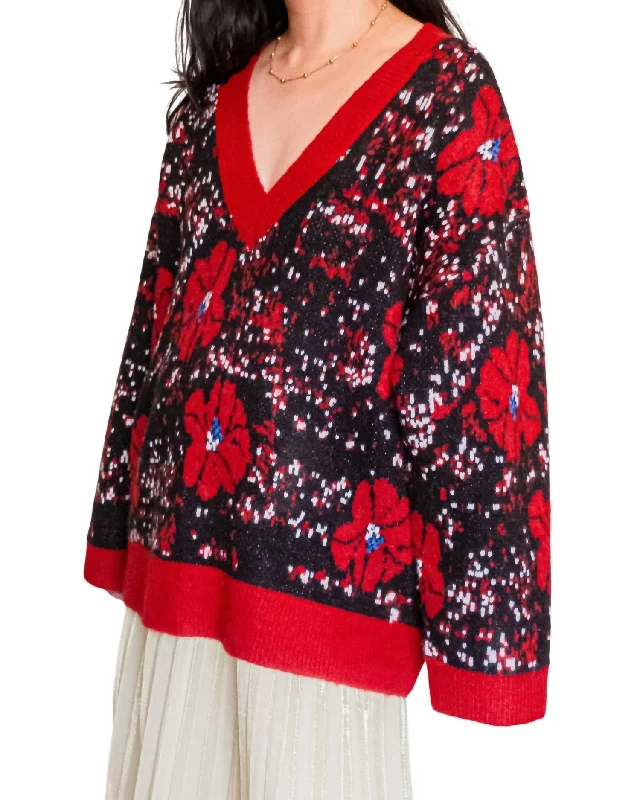 Vintage-Inspired Garments Hibiscus Print Sweater In Black And Red