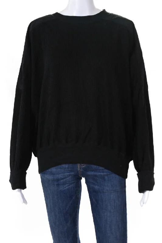 Women's High-Fashion Outfit Bassike Womens Waffle Detail Batwing Sweatshirt Black