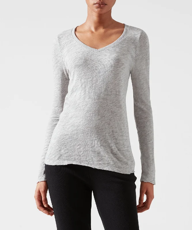 Timeless Women's Apparel Slub Jersey Long Sleeve V-Neck Tee - Heather Grey