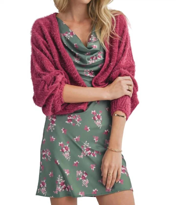 Stylish Outerwear Clothes For Women Soiree Fuzzy Knit Cardigan In Berry