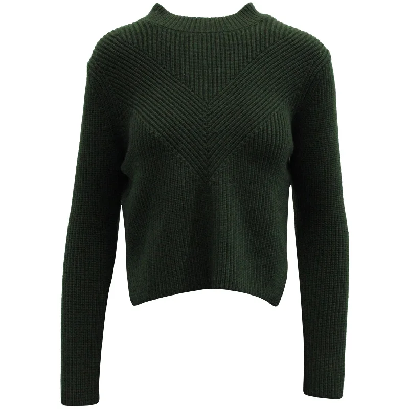 Fashionable Women's Outfit Sandro Paris Knitwear Pullover With Zip in Green Wool