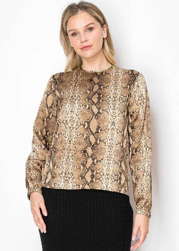 Women's Fashion-Forward Apparel Snake Print Long-Sleeve Top