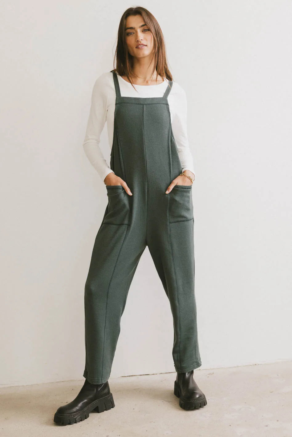 Women's Weekend Outfit Kestrel Knit Overall in Moss - FINAL SALE