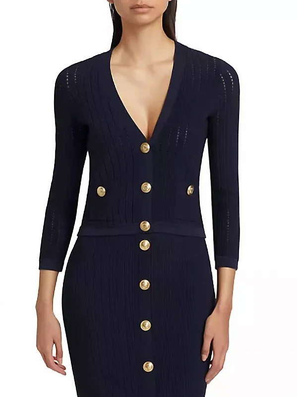 Women's Fashion Clothes Irvin Pointelle Knit Cardigan In Navy