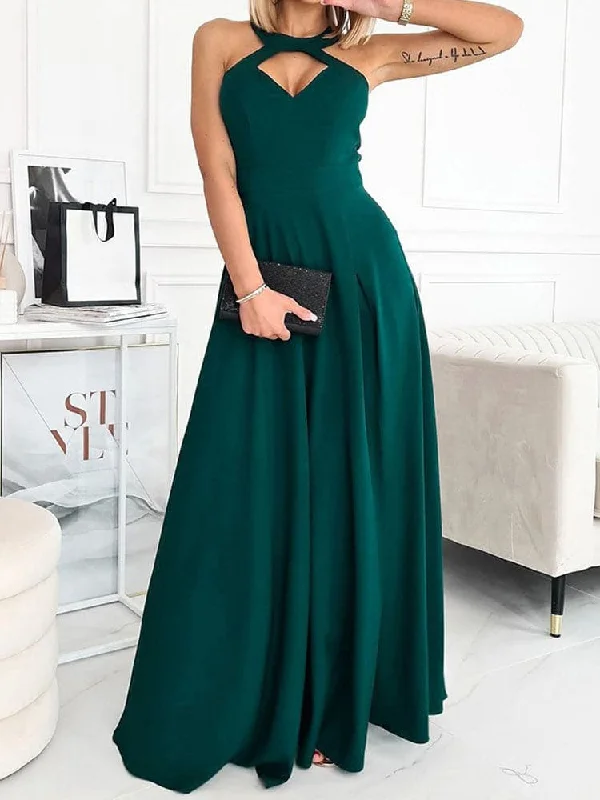 Women's Outdoor Attire DressBetty - Sexy Hanging Neck Solid Long Dress