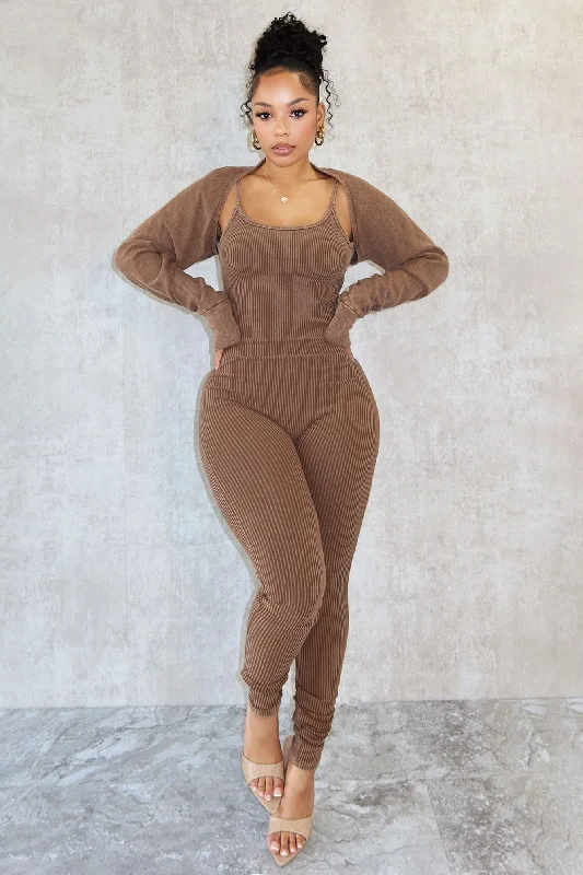Women's Outerwear Attire Cindy Mineral Washed Jumpsuit & Bolero SET