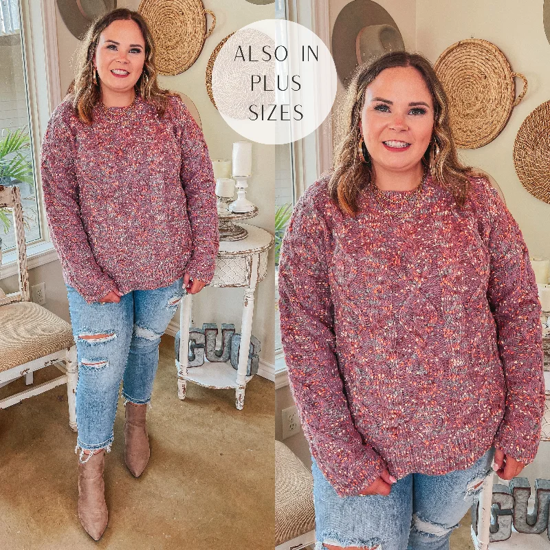 Women's Contemporary Clothing Cozy Debut Multi Color Knit Long Sleeve Sweater in Orchid Purple
