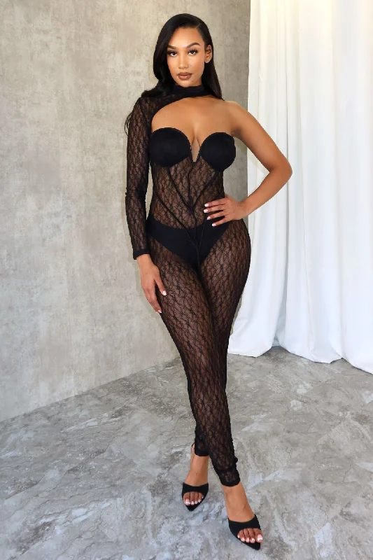 Women's Charming Outfit For Events Asymmetric Confident Lace Contrast Jumpsuit