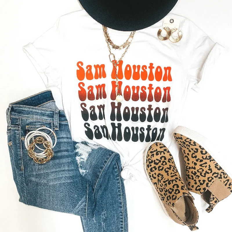 Charming Women's Clothes For Special Events Bearkat Game Day | Sam Houston Orange and Black Fade Short Sleeve Graphic Tee in White