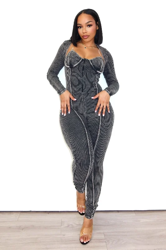 Women's Comfortable Lounge Outfit Kali Mineral Washed Jumpsuit & Cardigan SET