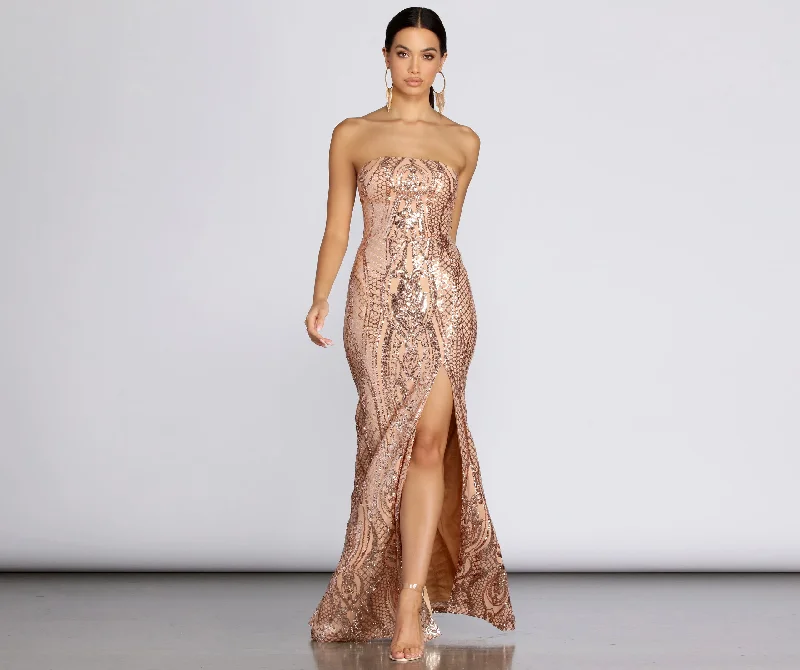 Modern Women's Attire Ines Strapless Sequin Slit Gown